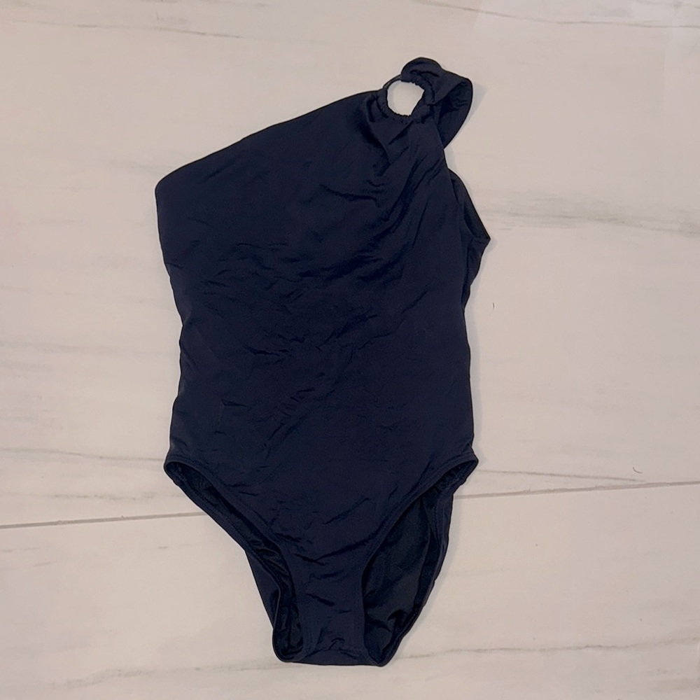 Carmen Marc Valvo One-Shoulder Navy Blue Swimsuit 10
